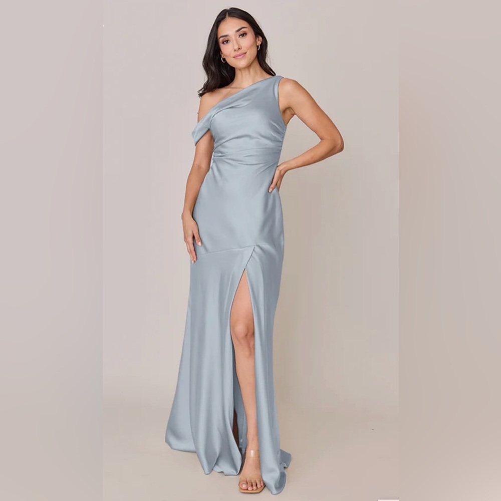 Elegant One-Shoulder Blue Evening Bridesmaid Dress